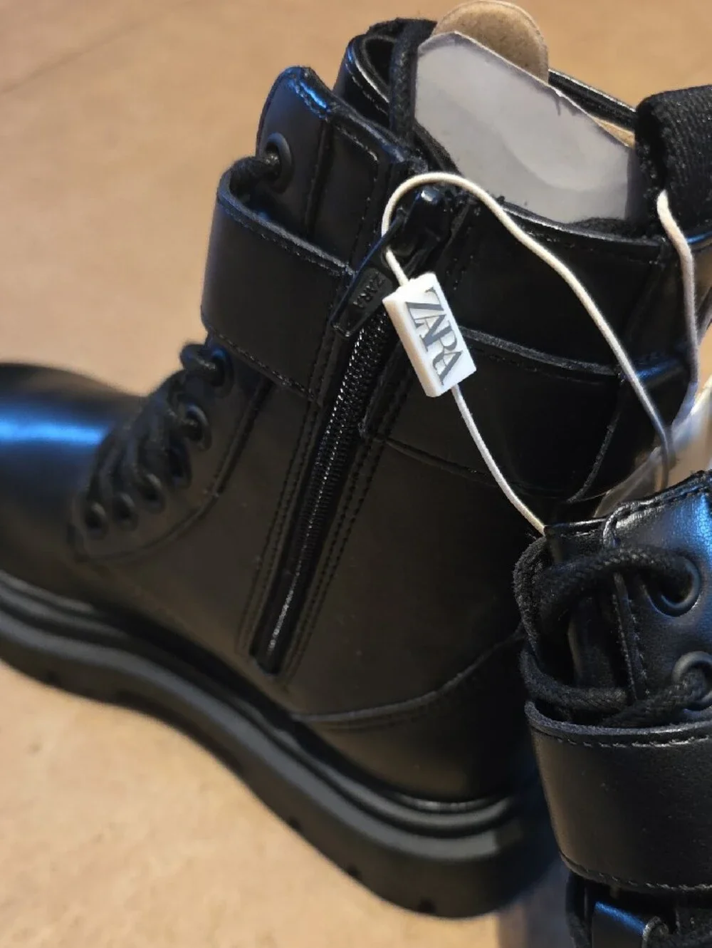 Zara Girl's Black Floral Accent Combat Boots. Size 1
